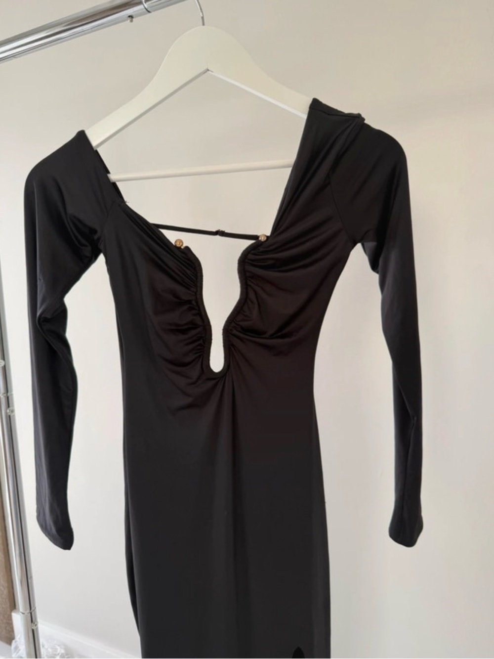 Showpo Black Long Sleeve Plunge Bodycon Dress